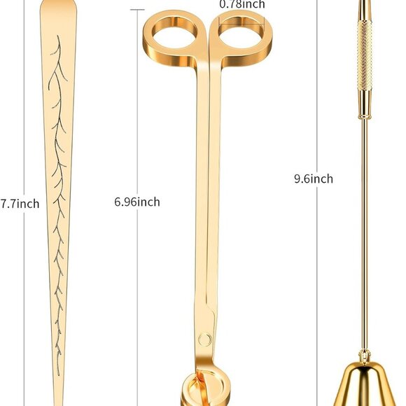 Elegant Stainless Steel Candle Care Set: Wick Trimmer, Snuffer & Dipper in Gold - Picture 2 of 9